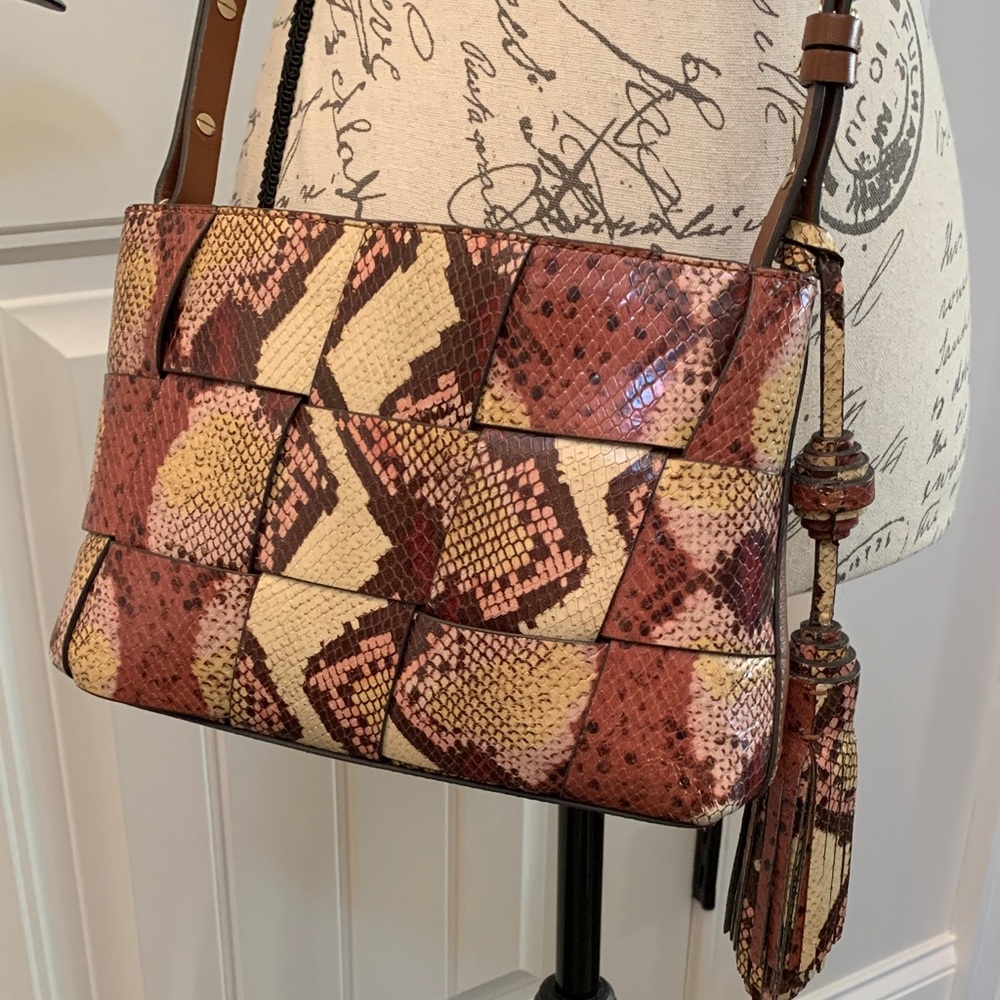 Vince Camuto Pink and Brown Snakeskin Crossbody Bag